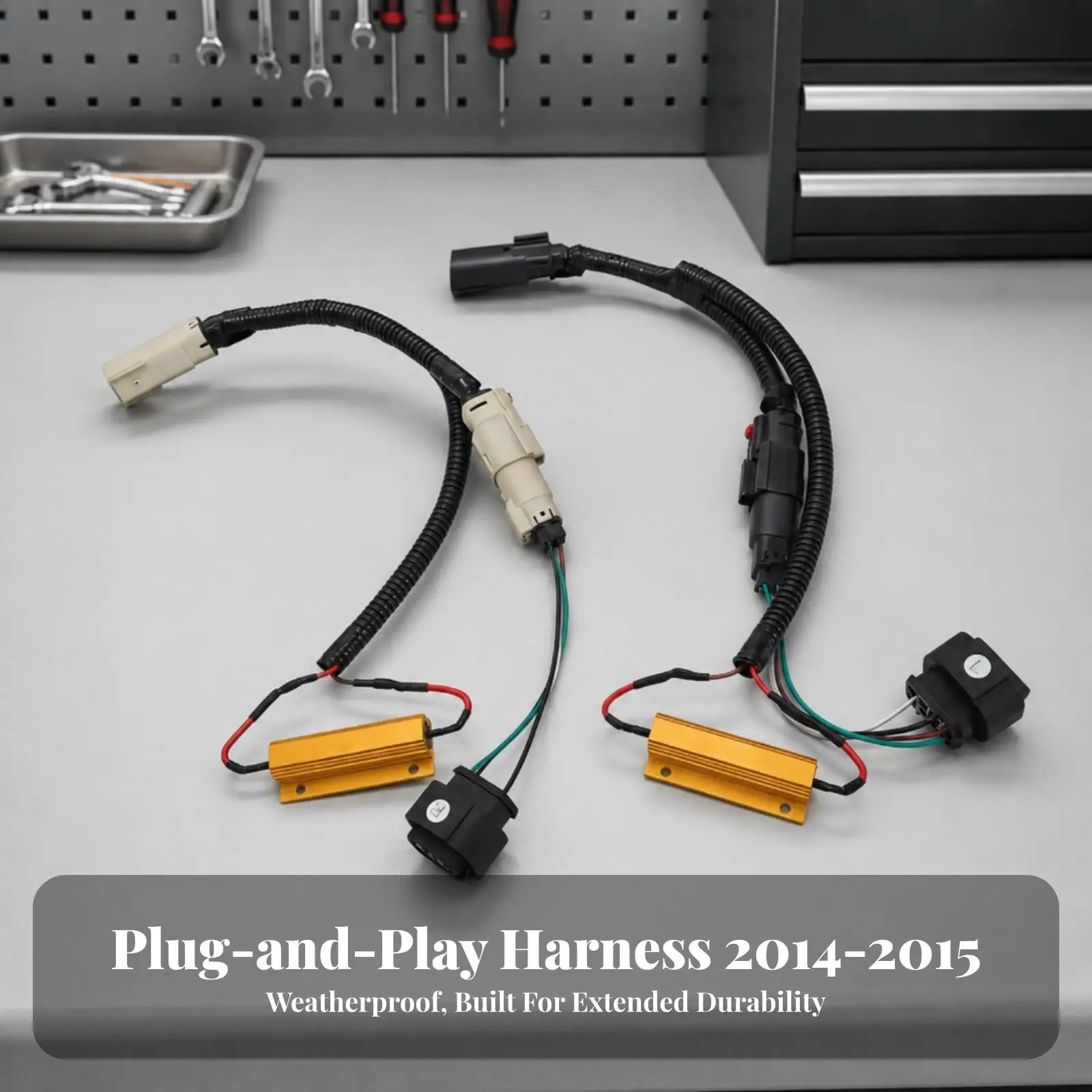 LED Tail Lamp Conversion Wiring Harness for Full Size Truck 14 15 with Finned Aluminum Resistor and Pre Wired Connector Assembly