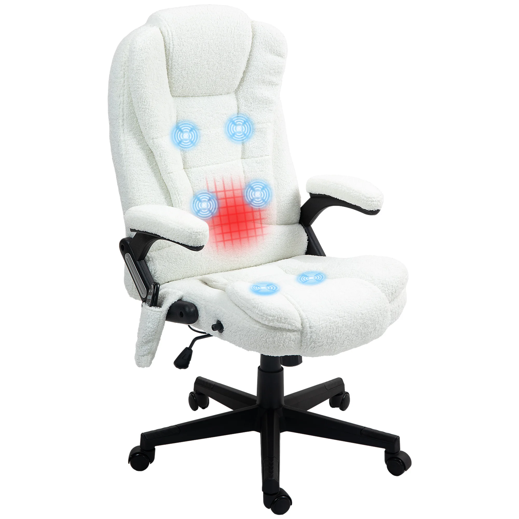 6 Point Executive Office Chair with Heat, Velvet High Back Vibrating Massage Office Chair, White