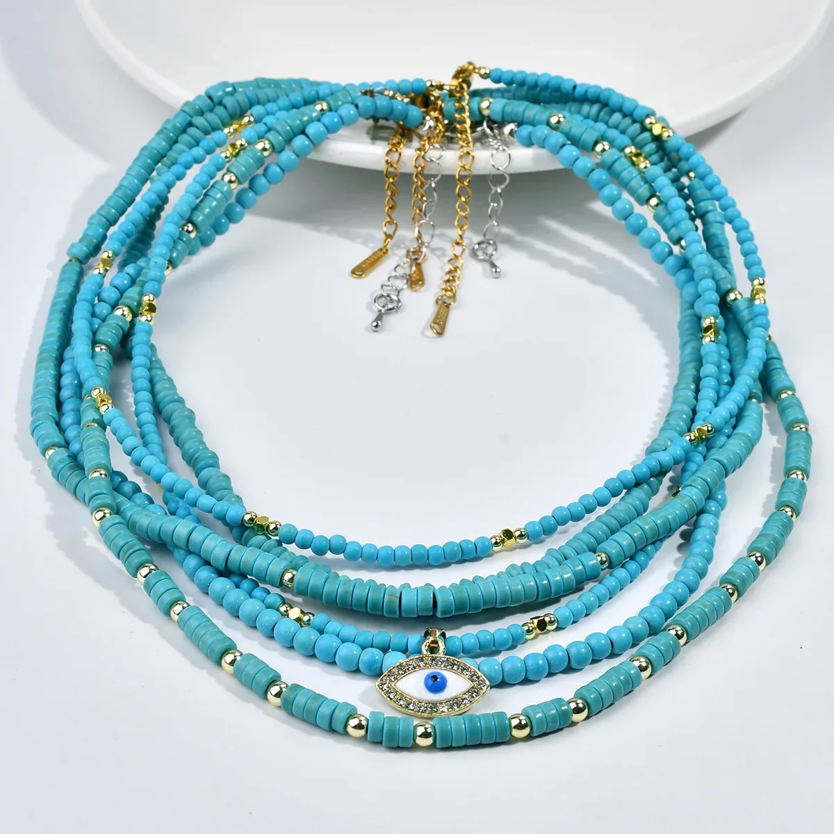 Seulement Boho Turquoise Gemstone Beaded Choker Necklace for Women Not Allergic Evil Eyes Pendant Necklace Jewelry Gift