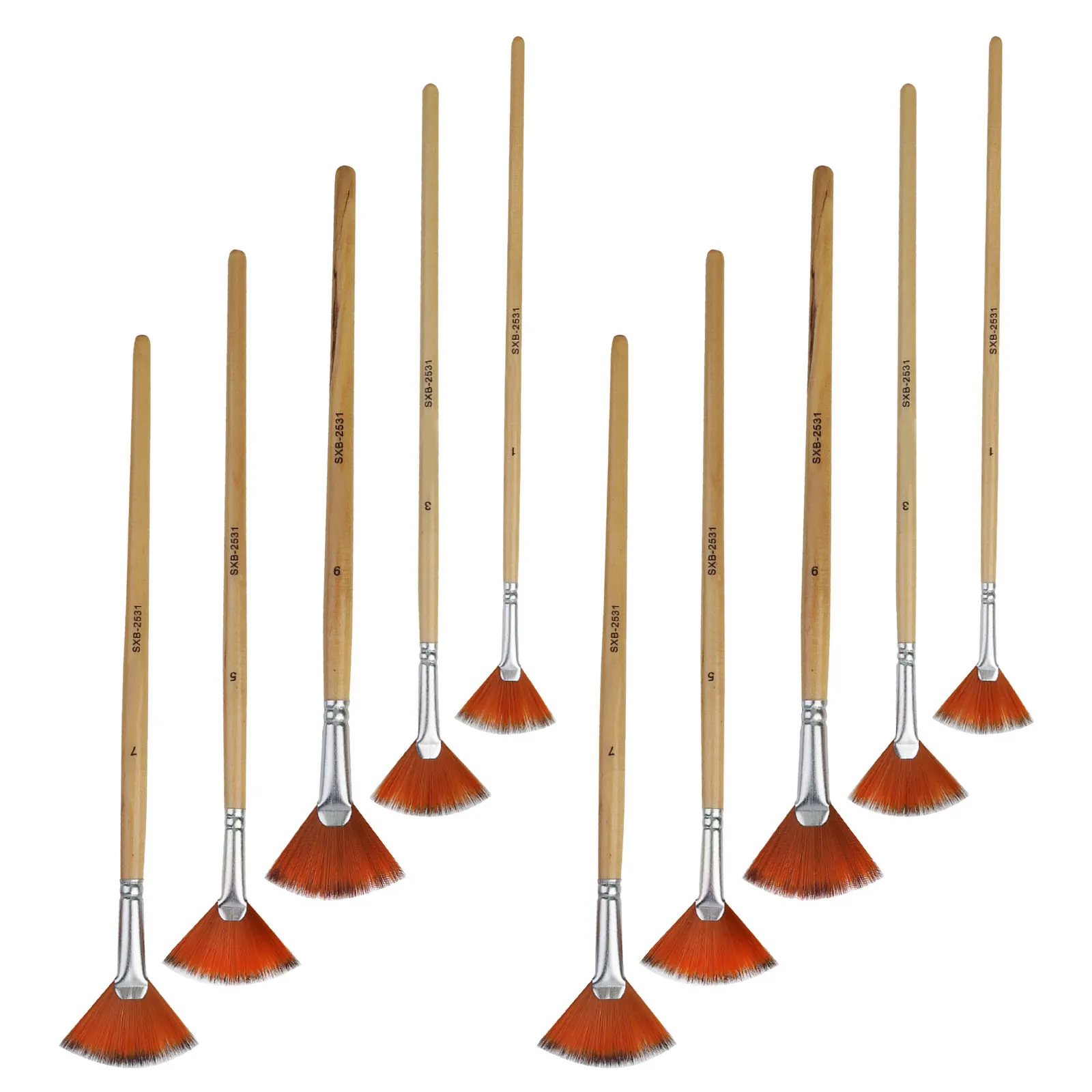 

Набор из 10 профессиональных нейлоновых кистей-вееров с деревянной ручкой для рисования, для начинающих художников, для студии, для работы на открытом воздухе, для растушевки и прорисовки краев