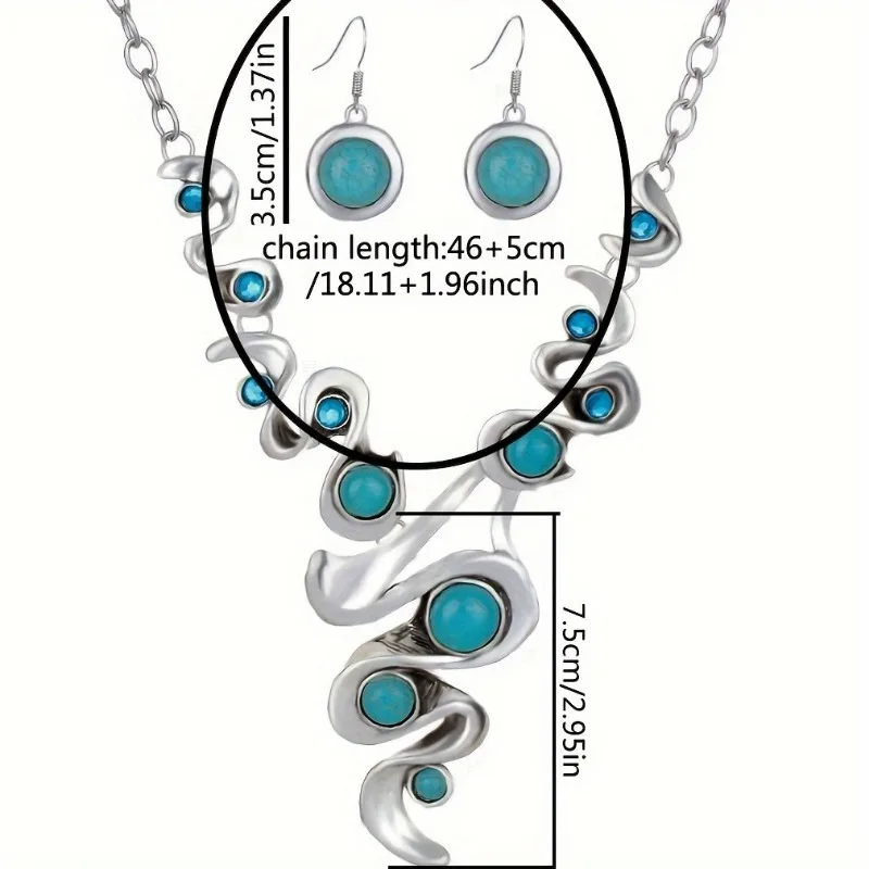 Elegant and Luxurious Three-piece Set with Aquamarine Zirconia Synthetic Turquoise Necklace Earrings Boho Jewelry Set for Women