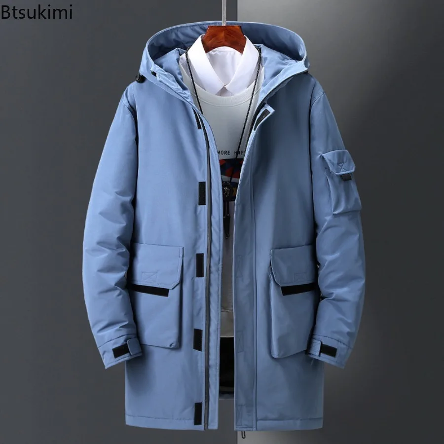 

2025 Men's Long Cotton Jackets Autumn Winter New Item Thick Fashion Workwear Jacket for Men Solid Color Casual Men's Clothing