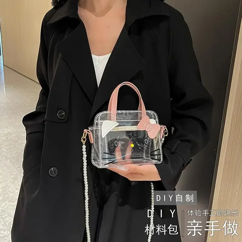 

Diy Kuromi Handmade Bag Self Made Material Package One Shoulder Crossbody Small Square Bag Sanrios Bags for Woman Kawaii Cartoon