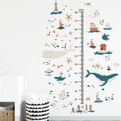 Cartoon Fish Sealifes Boat Wall Stickers For Home Decoration Ocean Mural Art Diy Kids Bedroom Pvc Decal Measuring Height Posters