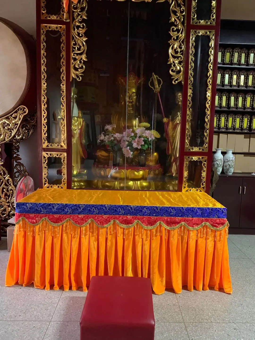 Customized Buddhist Taoism item # HOME family Buddhism Temple Auspicious golden velvet Buddha GOD statue Altar cover Table cloth