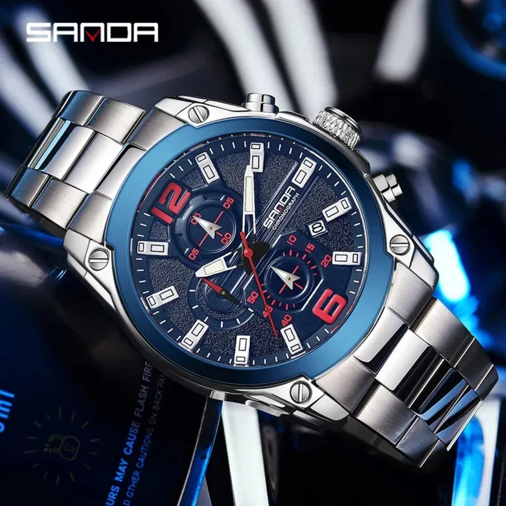 

SANDA Watches for Men Fashion Steel Strap Waterproof Luminous Sport Chronograph Quartz Wristwatch Date Relógio Masculino