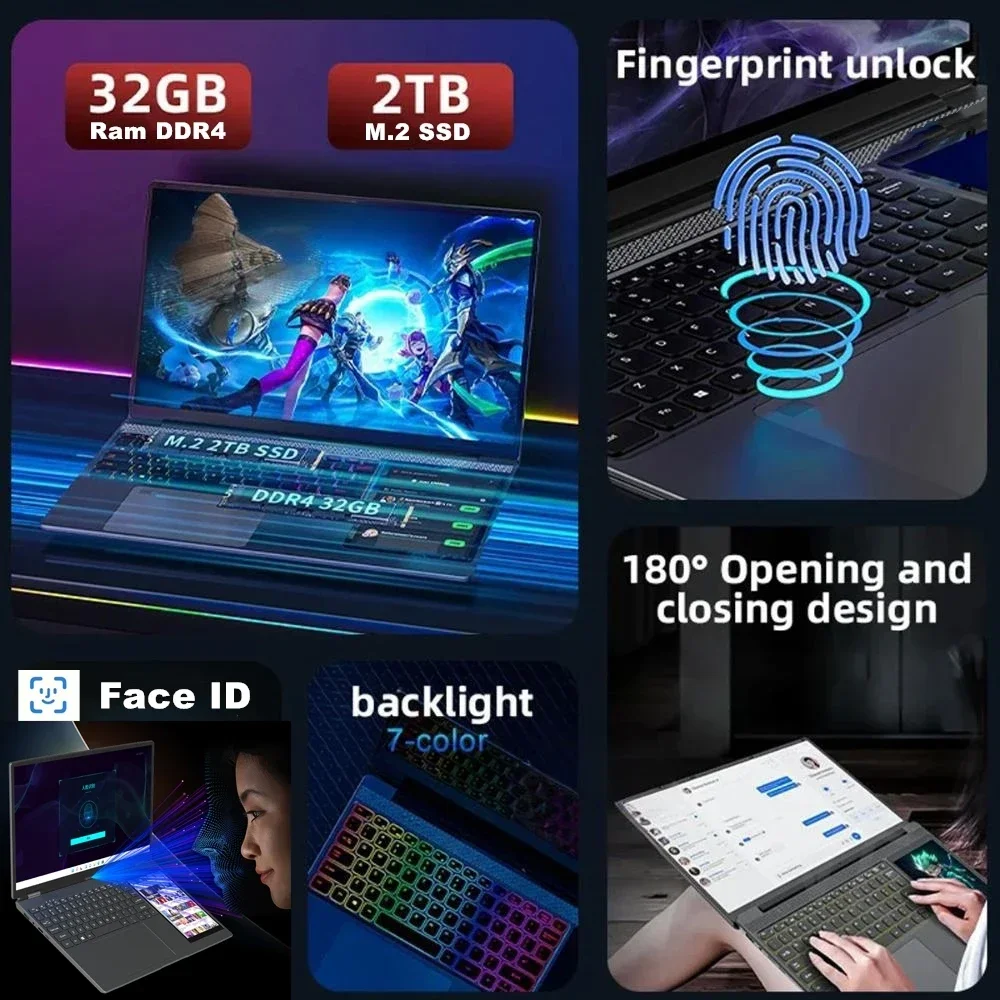 QMDZ 15.6"+7" Dual Screen Laptop Computer, Intel 12th N95 32GB/16GB DDR4 RAM, RGB Backlit Keyboard 7" Touch Screen Notebook PC