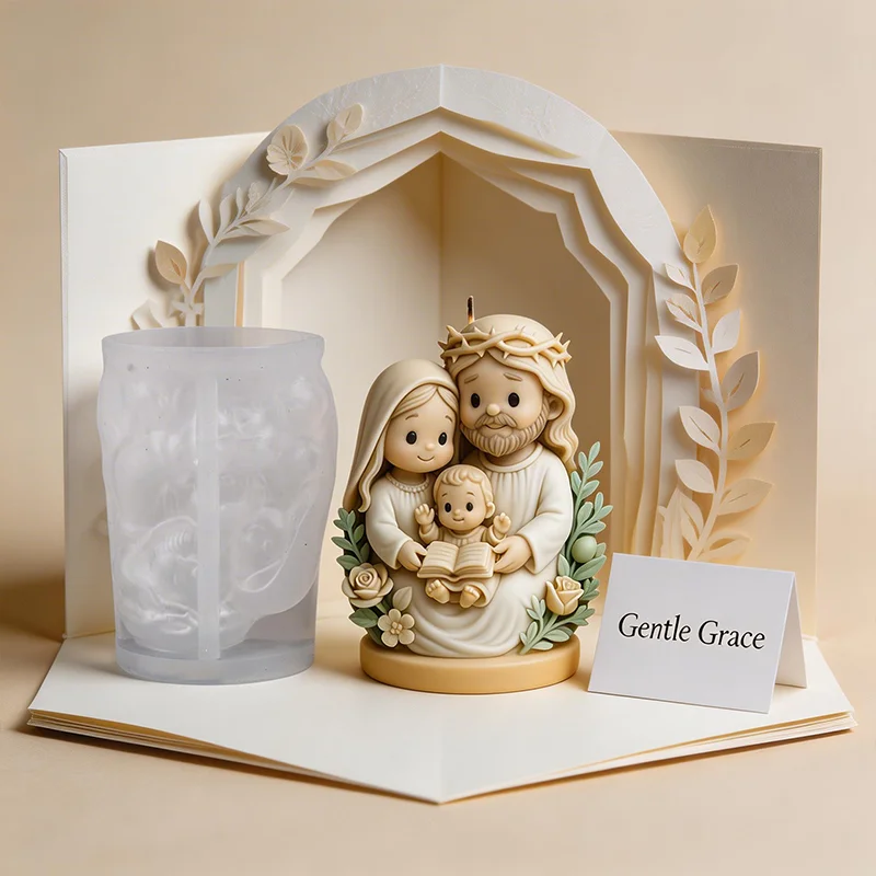 Molde de silicona para velas con diseño de la Sagrada Familia, molde decorativo de cera para hacer velas, fácil de desmoldar, regalo artesanal