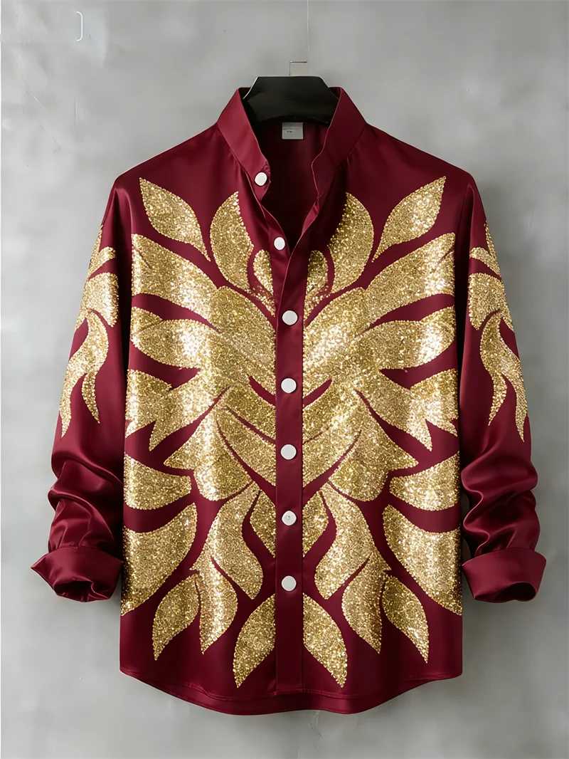 New 11 color men's casual street 3D printed shirt with sequin pattern fashionable long sleeved lapel top