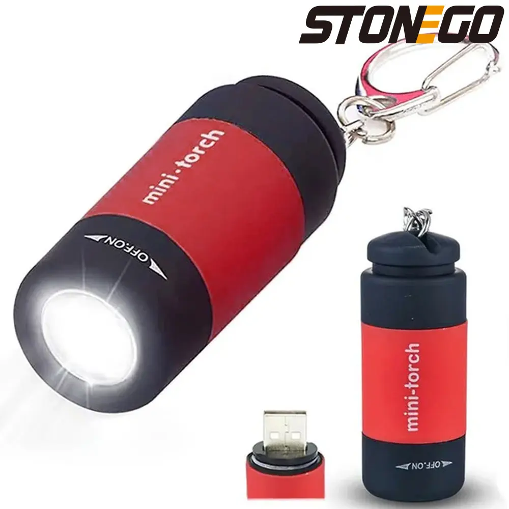 Mini Keychain Flashlight, USB Torch Rechargeable Colorful LED Flashlight Keychain Lamp