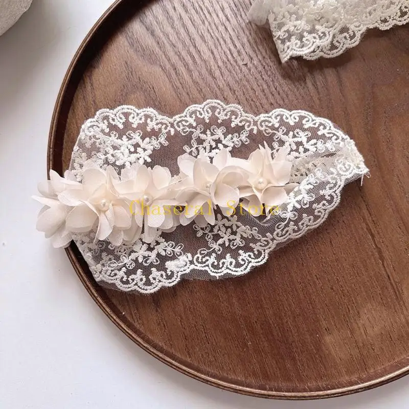 

E7CE Girls Elastic Lace Headwear Retro Pastoral Breathable Polyester Adjustable Infant Hairband For Newborns Baby