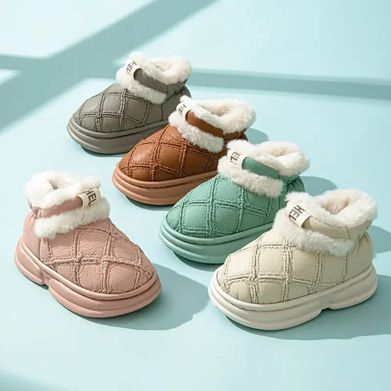 Children's cotton shoes thickened velvet small medium children's leather surface boys and girls non-slip high-top baby shoes.