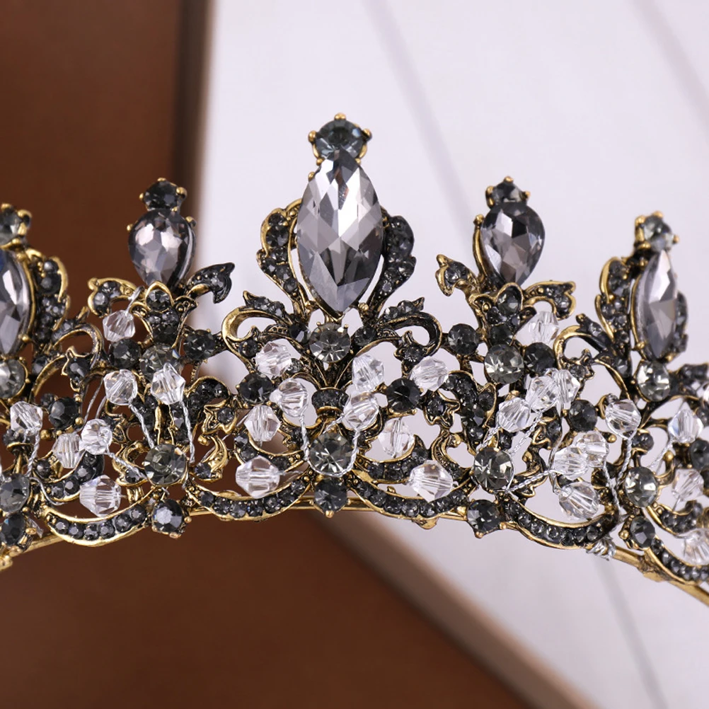 

1pc Vintage Baroque Large Sturdy Rhinestone Tiara Wedding Hair Accessory Fancy Jewelry For Wedding Hair Party Prom Black