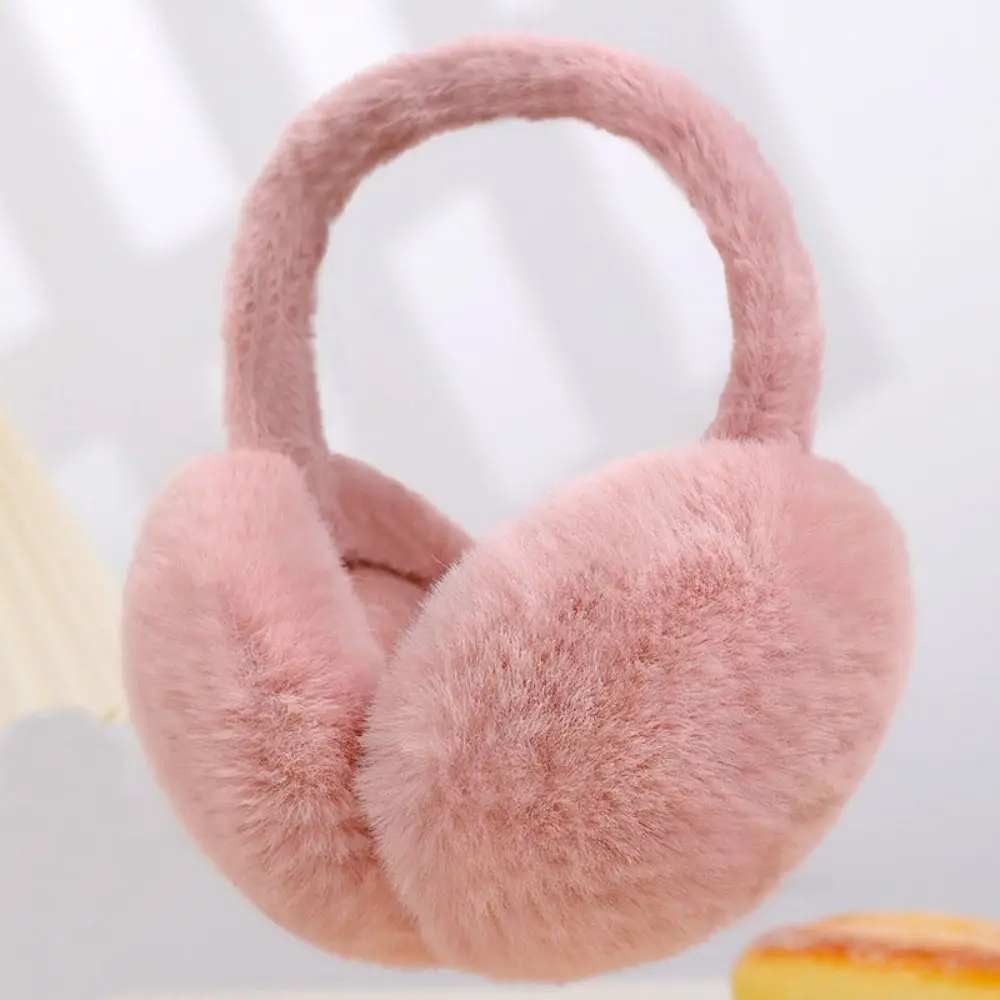 Bonito quente de pelúcia orelha mais quente cor sólida proteção contra frio inverno earmuffs engrossado dobrável orelha capa feminina