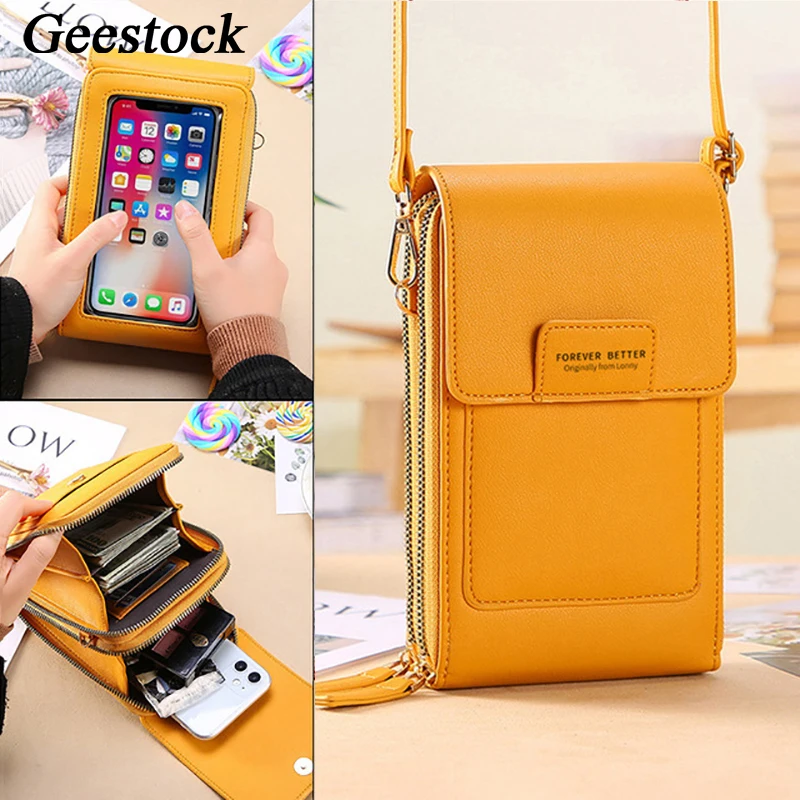 Geestock Bolsa Women\'s Bag Soft Leather Wallets Touch Screen Cell Phone Bags of Strap Handbag Female Shoulder Crossbody Bags