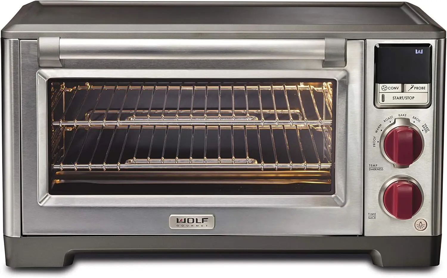 

Toaster Oven with Temperature Probe, Stainless Steel and Red Knobs (WGCO150S)