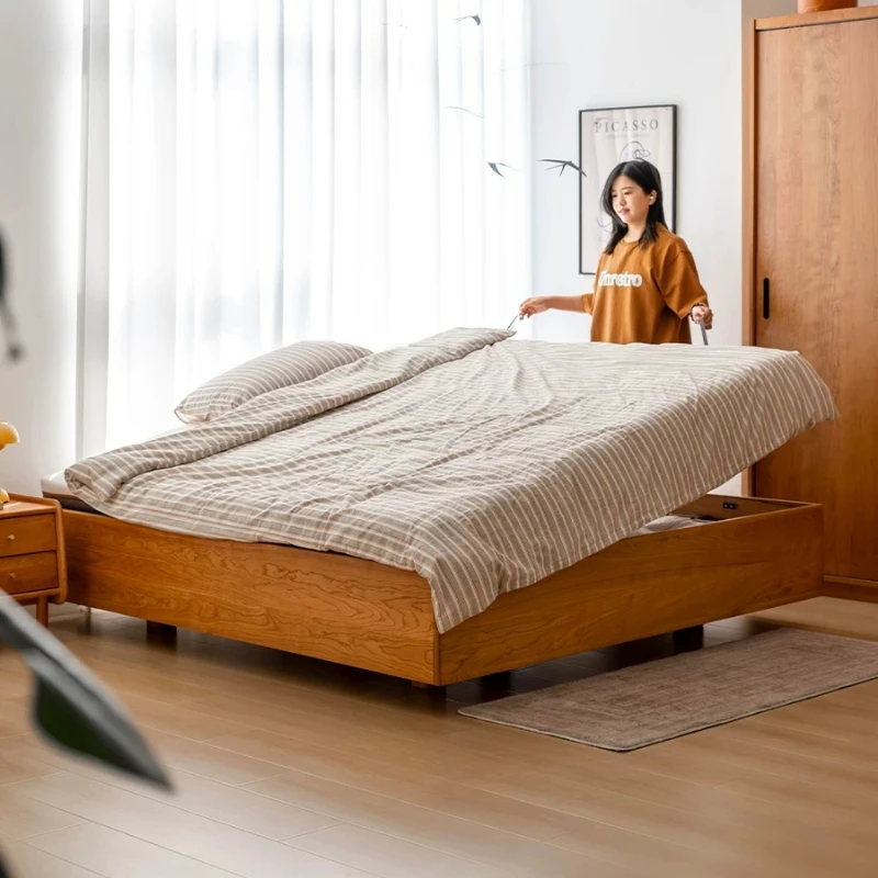 Suspended box bed Cherry wood solid wood tall bed Box bed Household off-ground storage bed High box bed