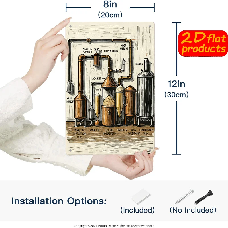 Vintage Brewing Equipment Wall Plaque Retro Beer Brewing Suitable for Restaurant, Bar Decor, Brewing Gift , Wall-Mountable Sign