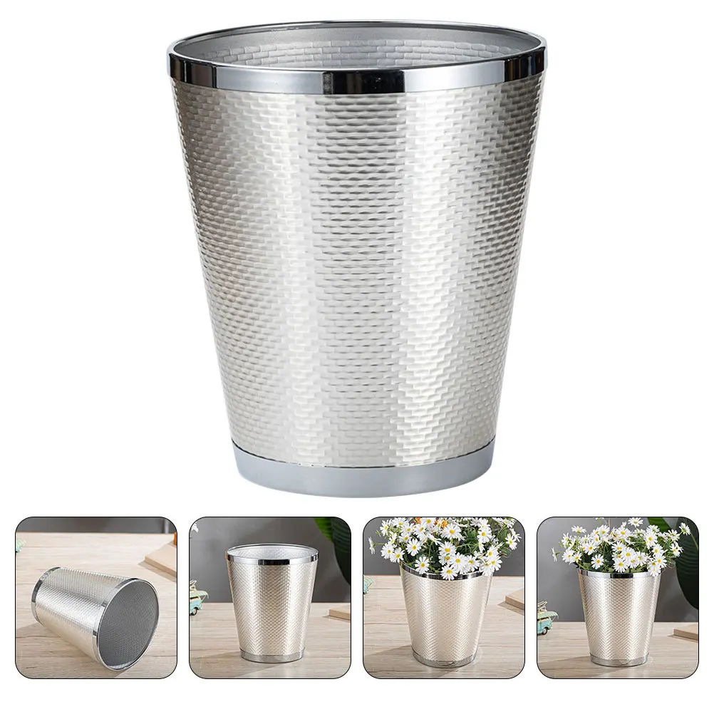 

Metal Garbage Can Modern Trash Bin Indoor Wastebasket Bathroom Bedroom Kitchen Multifunctional Storage Garbage Container