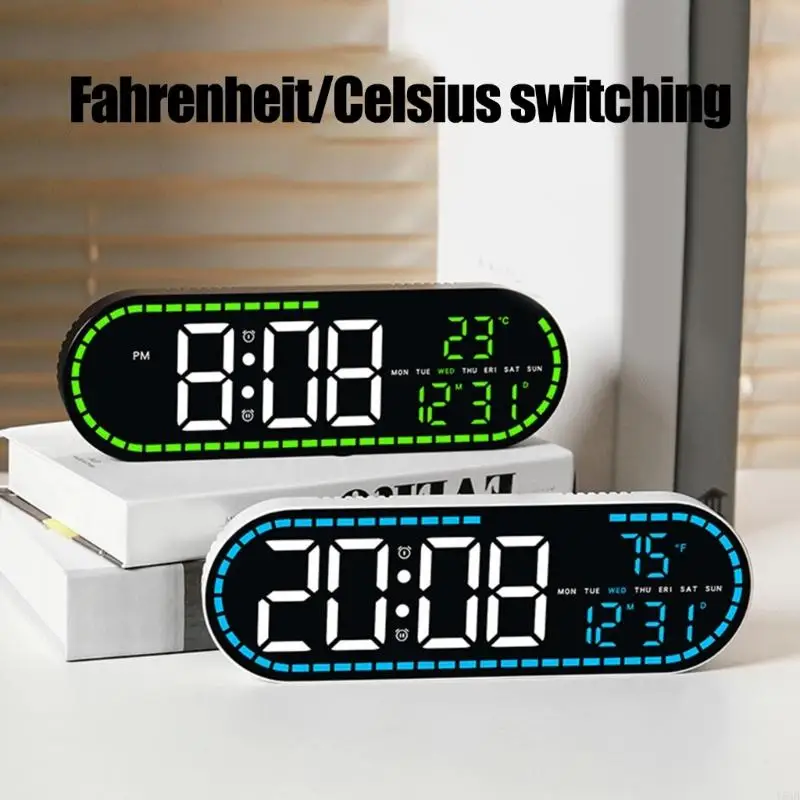 Elegant Geometric Design Wall and Desk Clock Featuring Temperature Monitoring Date Week Display and Double Alarm Functions Y5GB