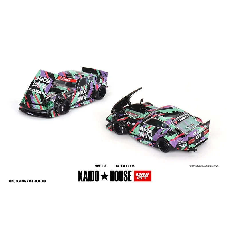 MINIGT KHMG118 1:64 Fairlady Z HKS Openable Hood Diorama Car Model Collection Miniature Kaido House