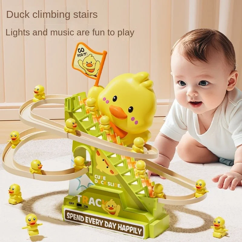 Stair Climbing Ducks Flashing Lights and Music Duck Roller Coaster Toy Interactive Escalator Toy Parent Child Interactive Toys