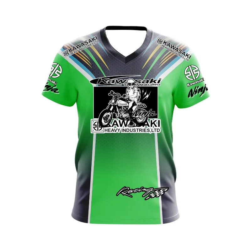 2025 الصيف دراجة نارية الرياضة كاواساكي دراجة نارية فريق شعار في الهواء الطلق على الطرق الوعرة المنافسة المشجعين الرجال سباق الدراجات النارية تي شيرت #4