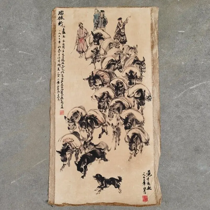 

Old Chinese calligraphy Scroll painting "Huang Zhou donkey" painting paper slice