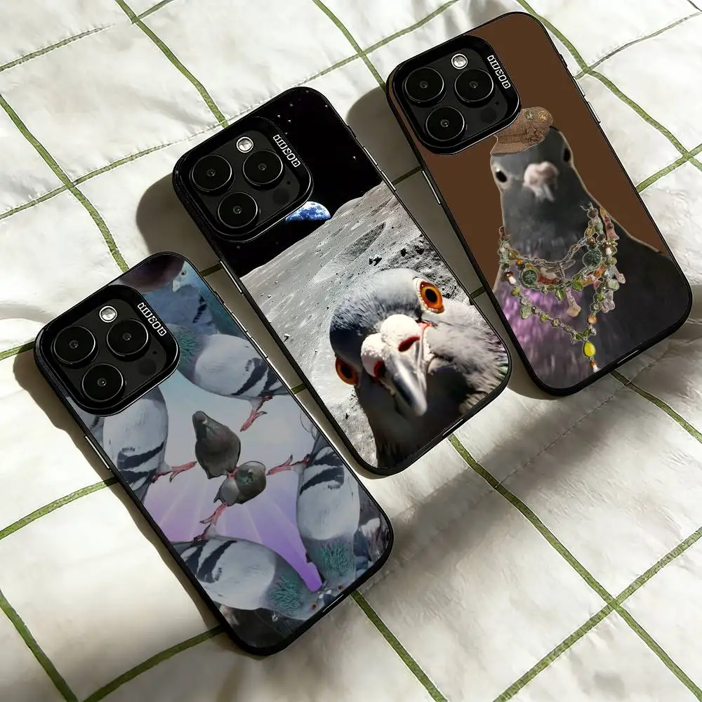 

Funny P-Pigeon Phone Case For iPhone 17,16,15,14,13,12,11 Plus,Pro Max,XS,Colored Silver Plated Inside Cover