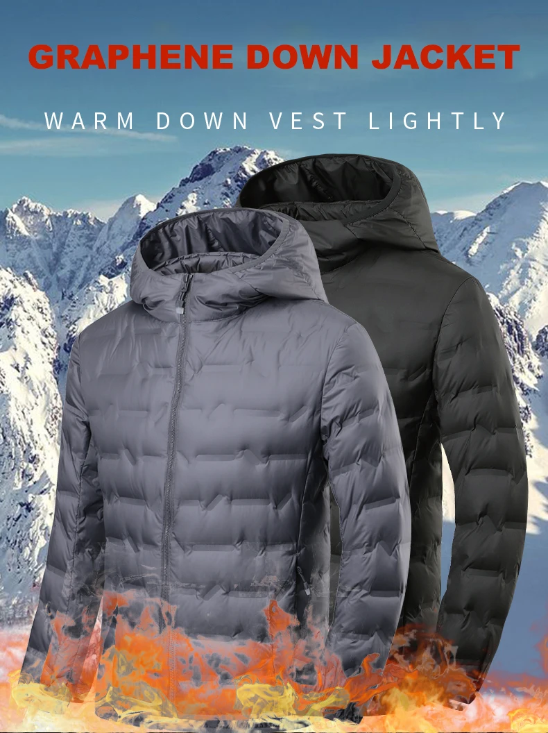 EUMERGX Herren Daunenjacke Winter Warme Entendaunen Leichte Polsterjacke Camping Klettern Trekking Graphen-Futter Mantel – Detail 3