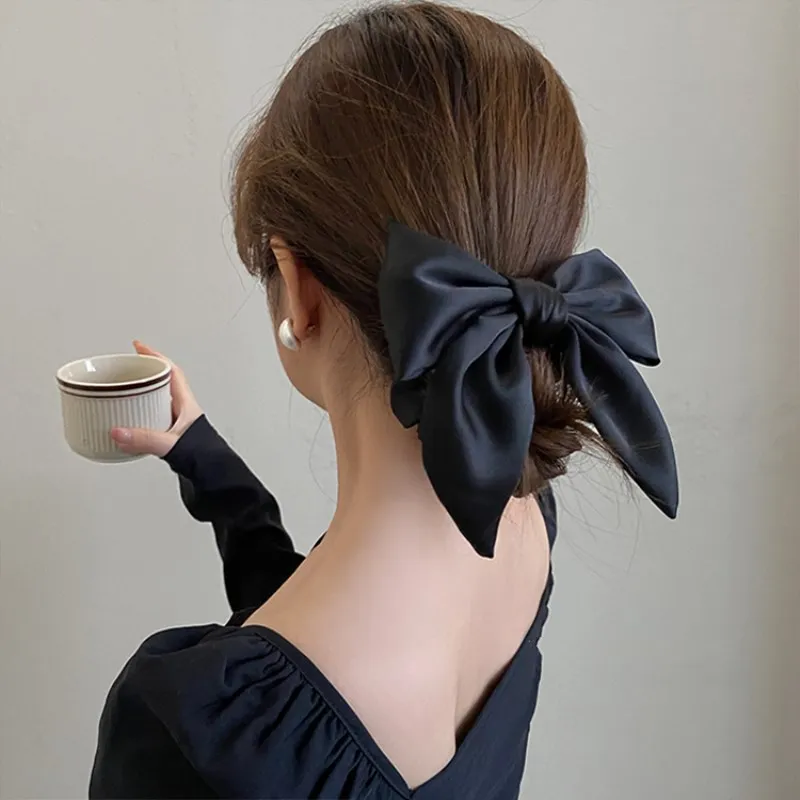 Elegant Bow Ribbon Hair Band Women Hair Tie Girls Solid Satin Bowknot Scrunchies Ponytail Large Rubber Bands Hair Accessories