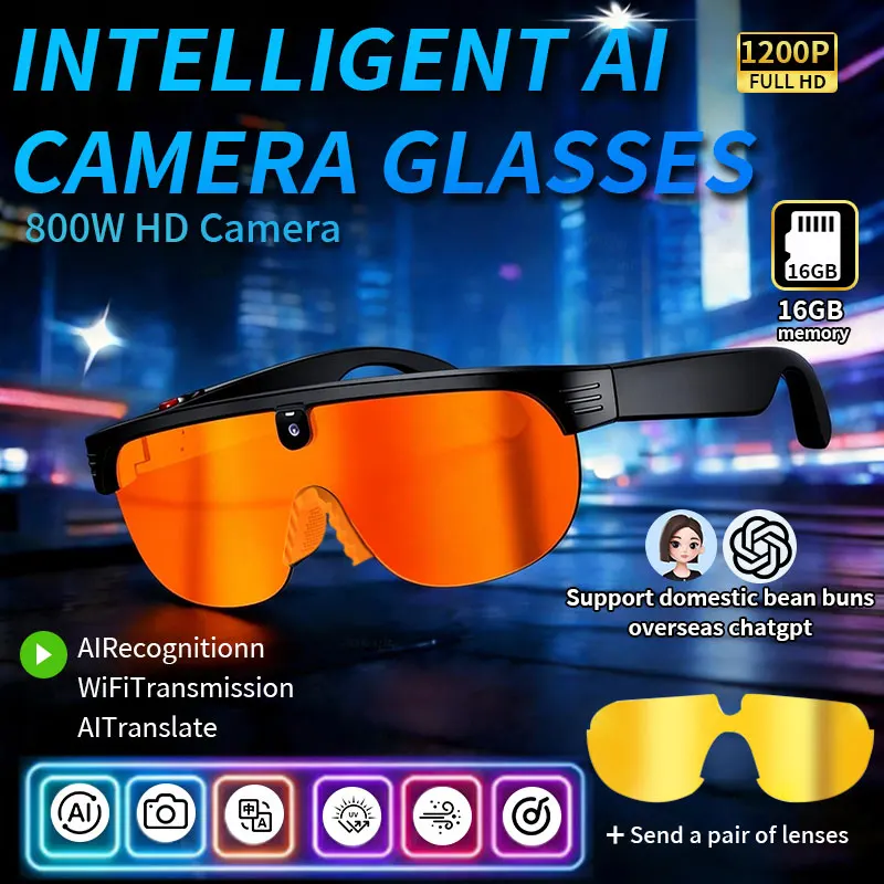 LIGE AI HD 8MP Camera Polarized Sunglasses 1200P Video Bluetooth Call Voice Assistant Translate Cycling Anti Glare Smart Glasses