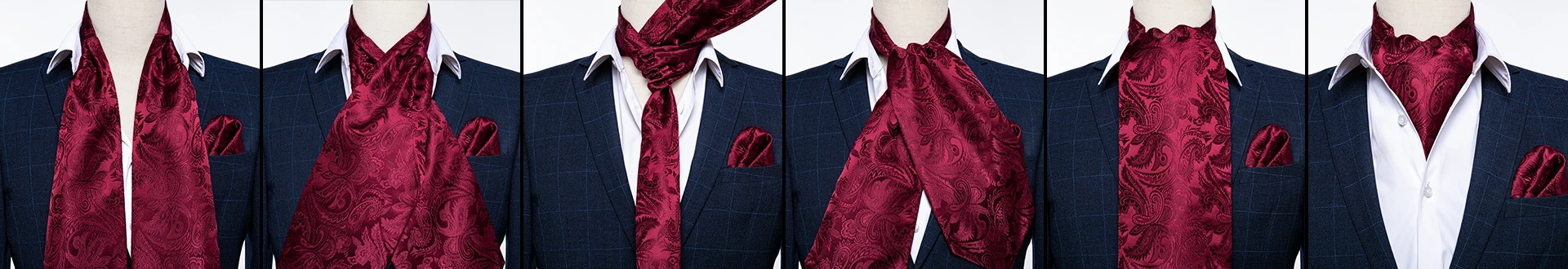 Luxury Men Green Blue Paisley Ascot Tie Set Solid Necktie Ring Wedding Party Cravat Purple Ties Pocket Sqaure Cufflink Free Ship