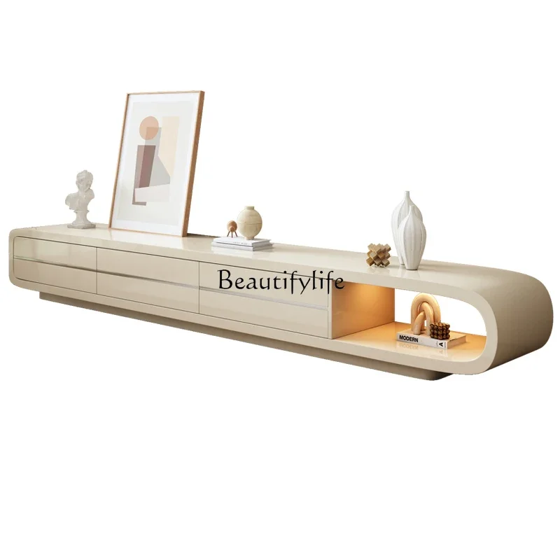 

ls 27Cream wind TV cabinet Small apartment living room fully installed floor-to-ceiling rectangular TV cabinet New