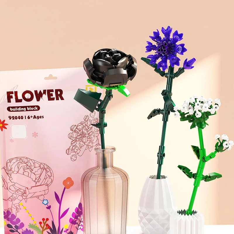 Flower Model Building Blocks Toys Children DIY Educational Building Bricks Toy 3D Flower Plants Blocks Toys For Kids Adult Gifts