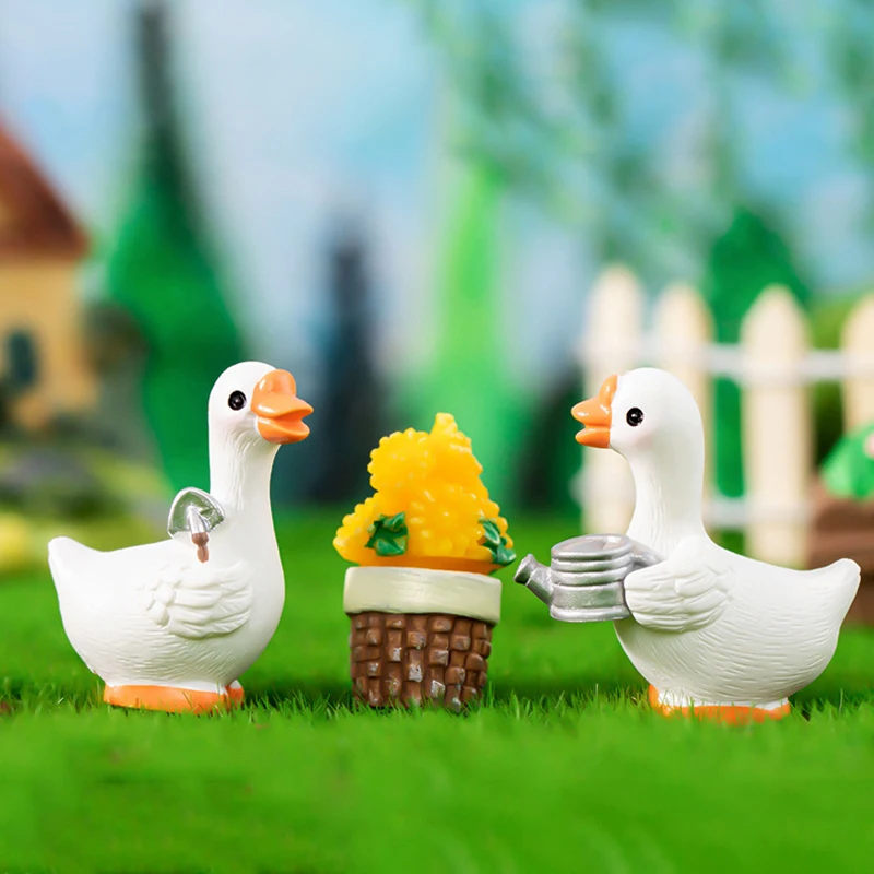 Miniature Animal Figurine Cute Goose Dollhouse Micro Fairy Garden Crafts DIY Model Toy For Home Decoration Desk Car Decor Gifts