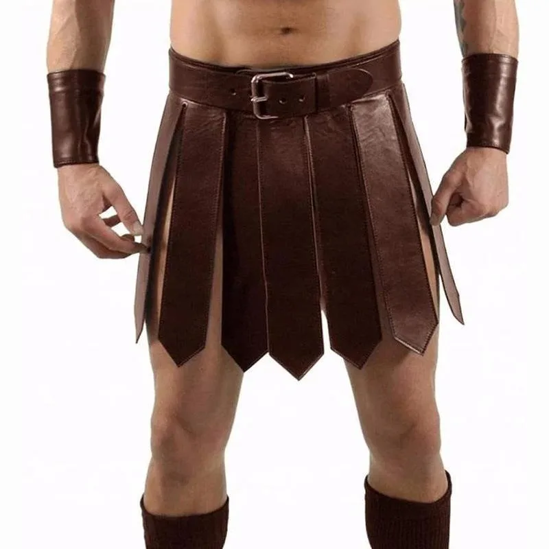 New Medieval Roman Skirt Samurai Roleplay Real Leather Roman Gladiator Kilt Set Mens LARP Heavy Duty Leather Kilts Club Wear