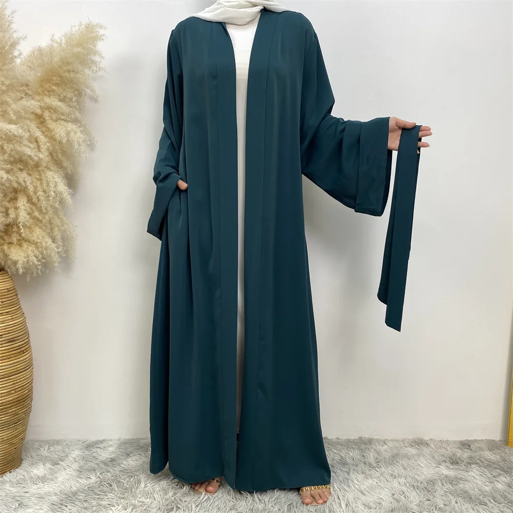 Imagem -04 - Abaya Aberto para Mulheres Muçulmanas Cardigã Liso Vestidos Longos Maxi Quimono Dubai Islâmico Túnica Árabe Eid Ramadan Feminino Jalabiya Caftan