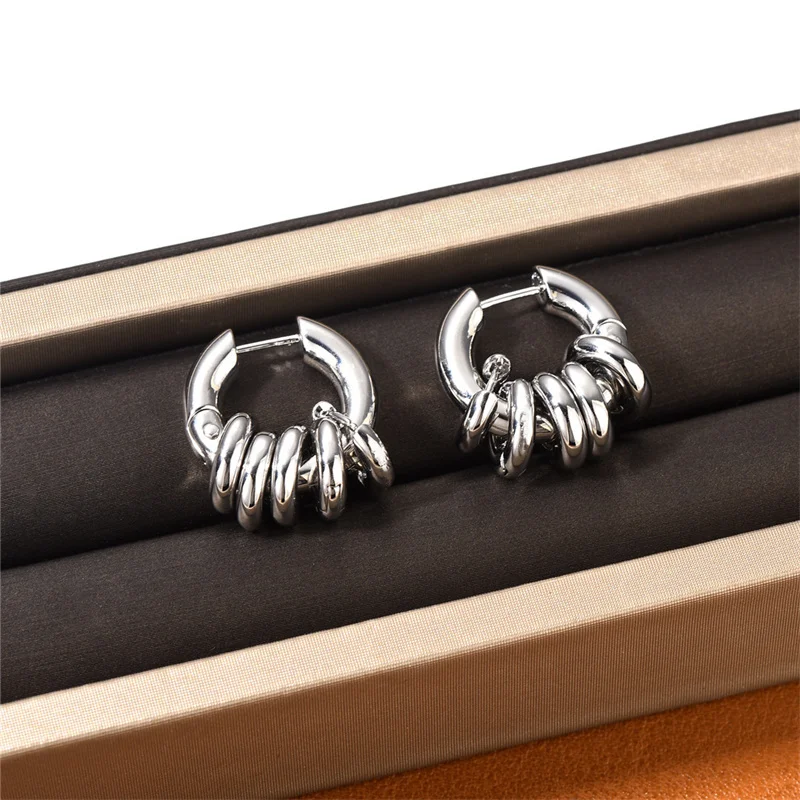 

2023 New Fashion Designer Brand Detachable Circular Asymmetric Silver Colour Earrings Woman Party Jewelry Trend Accessories