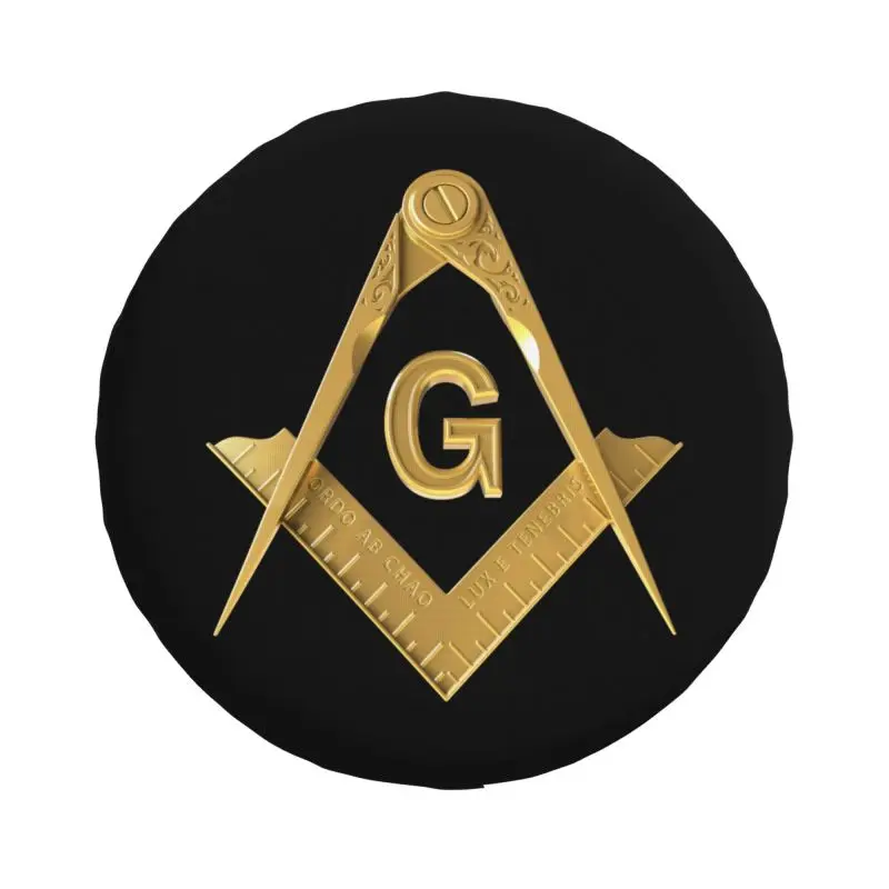 Custom Gold Freemason Logo Spare Tire Cover for Jeep RV SUV Masonic Mason Car Wheel Protector Covers 14