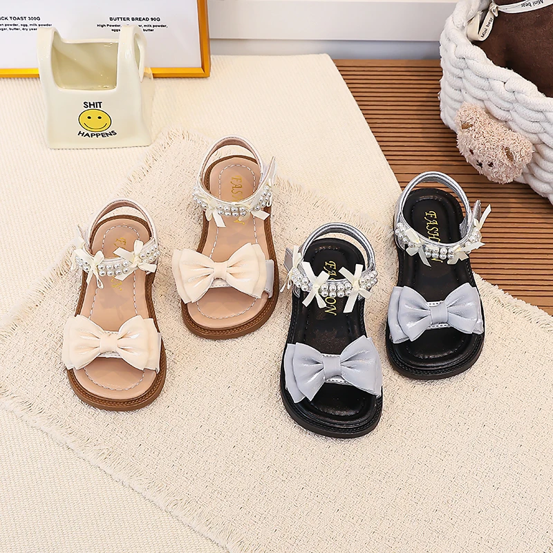 

Mumoresip Girls Beach Shoes Open Toes Soft Sole Kids Sandals Sweet Bows Non-slip 2026 Summer New Children Princess Shoes Casual