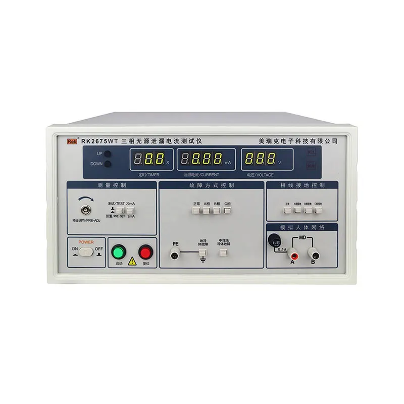 Rek RK2675WT Leakage Current Tester, Transformer None, 3-phase Voltage 50-450V, Current 0-20mA, Accuracy 5%