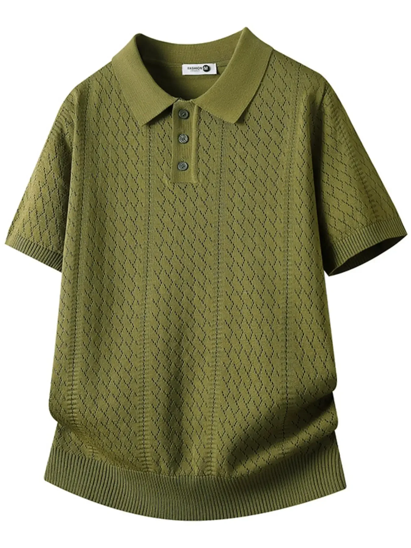 Men Solid Openwork Fashion Knit Polo Shirt Casual Business British Style Short-Sleeve Lapel Luxury Comfort Outdoor-Homewear Tops