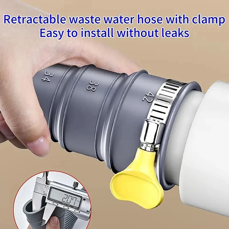 Mangueira de Esgoto Dobrável para RV 3/5m – Kit à Prova de Vazamentos com Adaptador Ajustável e Abraçadeira, Acessórios para Caravanas e Trailers