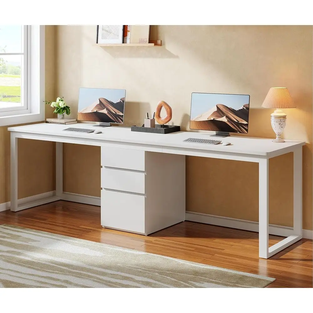 

78.7 Dual-Person Computer Desk with 3 Drawers, Long Double Office Desk with Storage, White