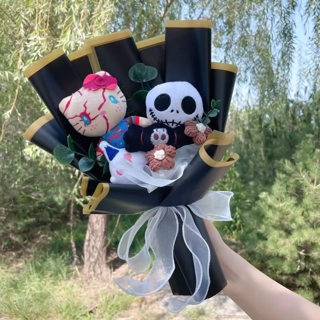 Cartoon My Melody Kuromi Cinnamoroll Kt Cat Stich Plush Doll Toy Flower Bouquet Halloween Christmas Gifts For Kids