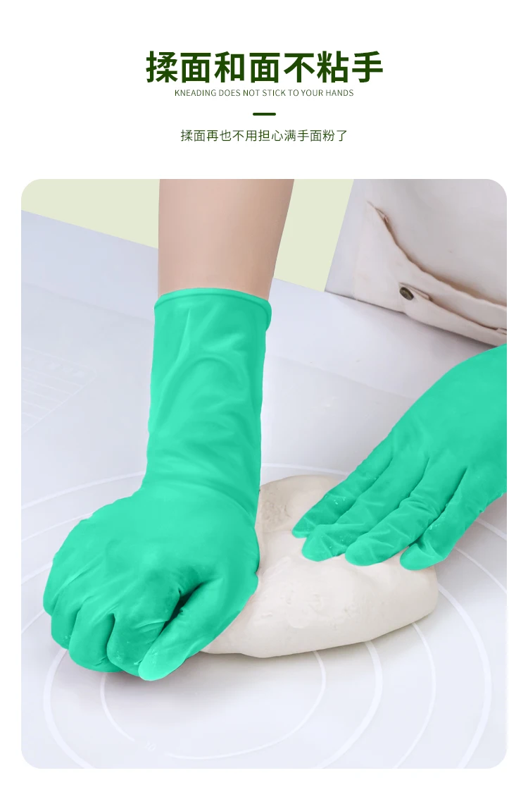 12 inches long sleeve green color disposable nitrile gloves heavy duty 100 pieces a box safety work nitrile gloves