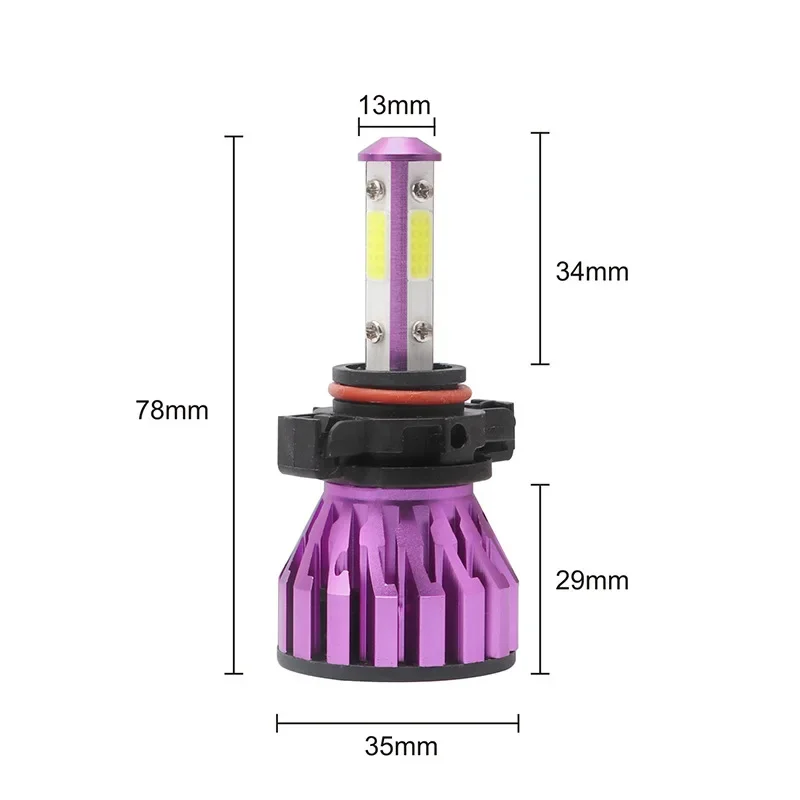 X13 Purple Car LED Headlights with Four-sided 360° Illumination, 26W, H7 H8/H9/H11 5202 H13 H4 H7 9005 9006 9012 9003 9004 9007