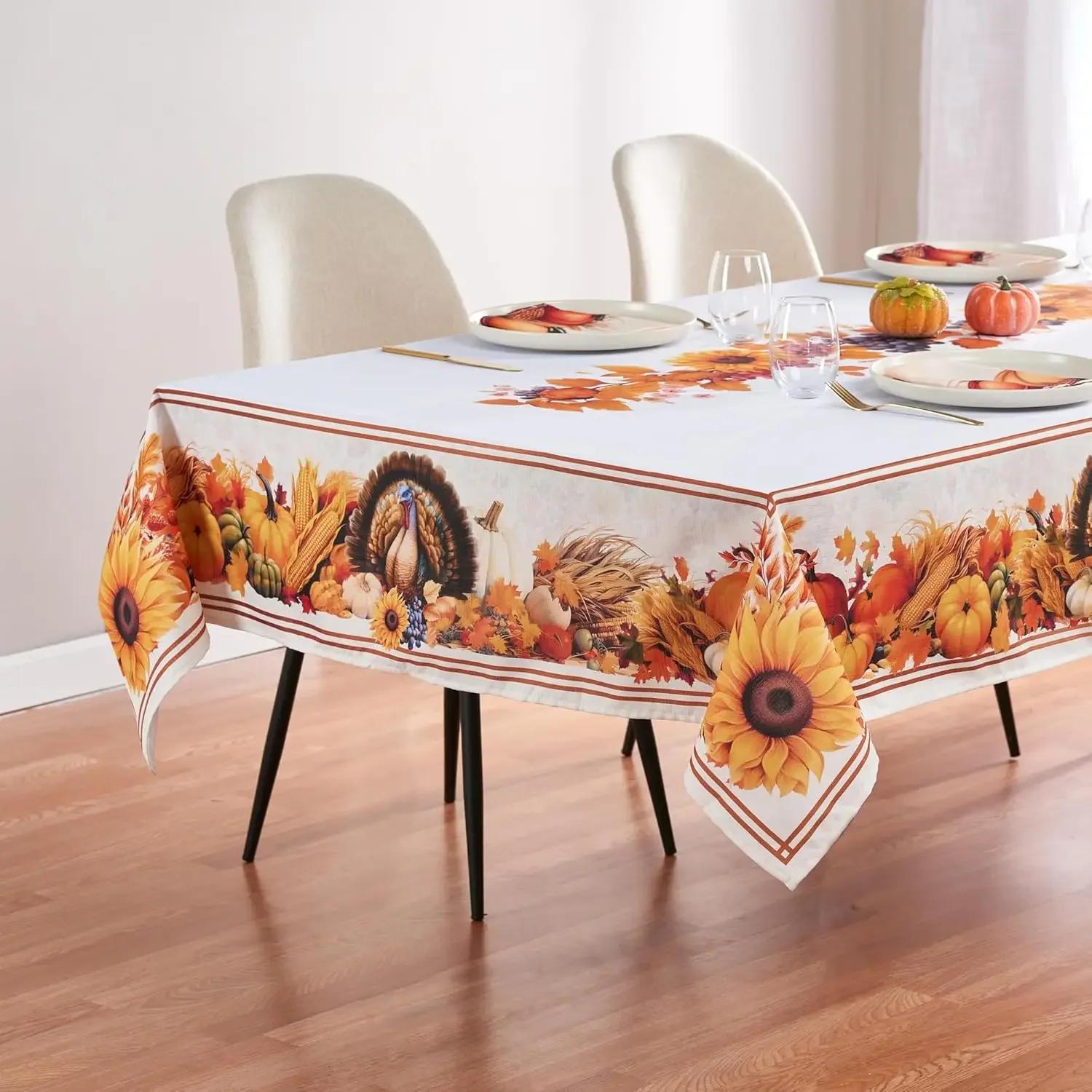 Thanksgiving Fall Harvest Turkey Tablecloth for 6 Foot Rectangle Tables STR8-D