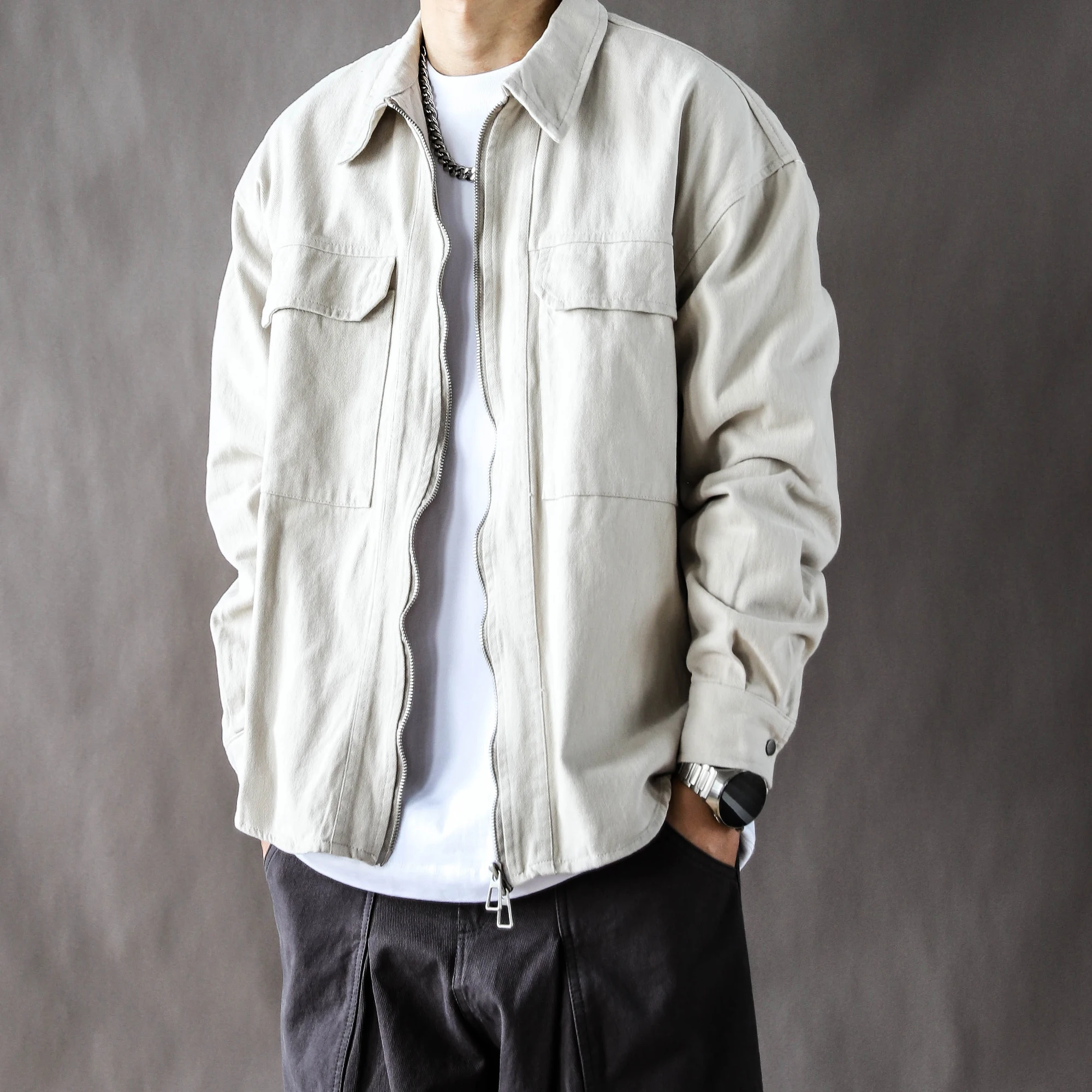 

Retro Japanese Sle Men's Spring Autumn Loose Casual Workwear Jaet American High Street Sle off White New 2025